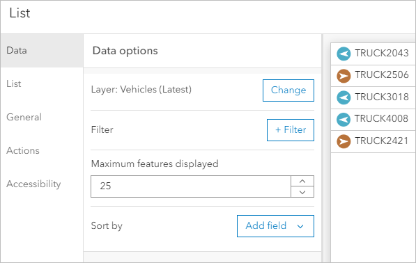 Set list element data properties