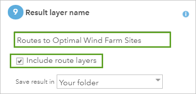 Result layer name parameters in the Plan Routes tool pane
