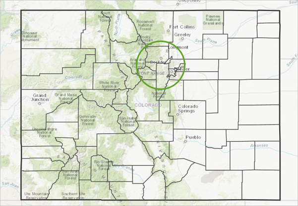 Counties in Colorado along the Front Range area of the state