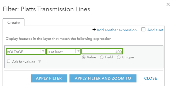 Transmission line filter expression