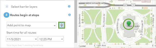 Drop a point for where the routes should begin on the State Capitol building.