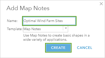 Add Map Notes window