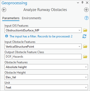 Analyze Runway Obstacles tool.