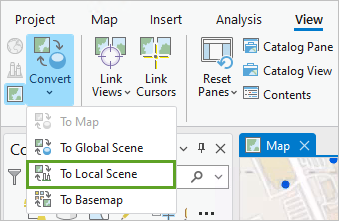 In the View tab, convert the map to Local Scene.