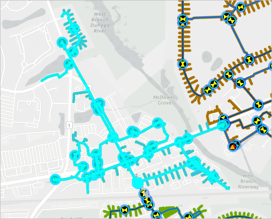 Selected subnetwork on the map