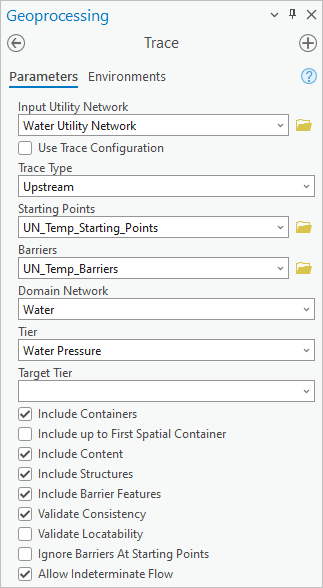 Trace tool parameters