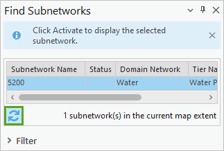Refresh button in the Find Subnetworks pane
