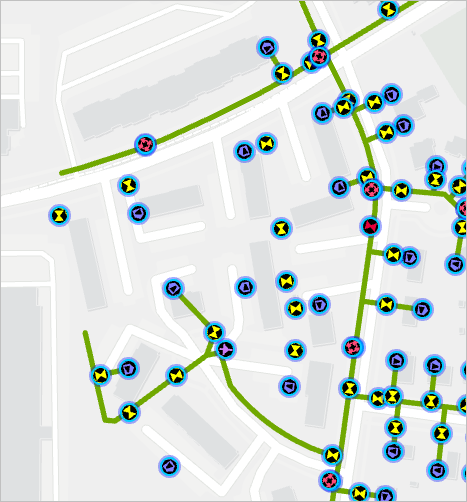 Green subnetwork lines on the map