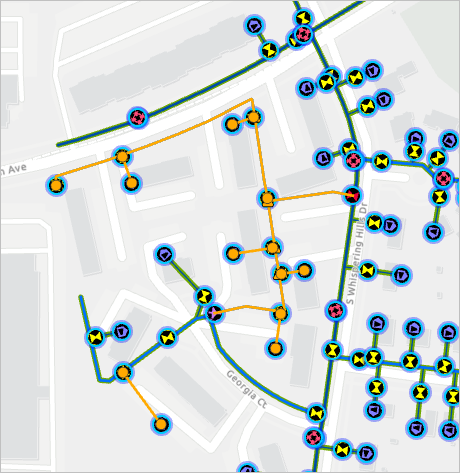 Orange Water Line features on the map