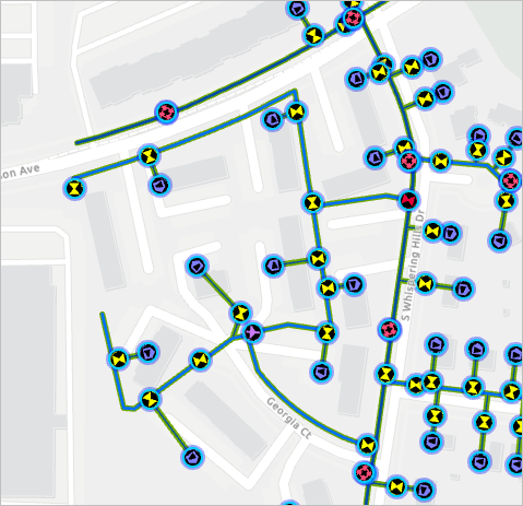 Features within view in the No pressure subnetwork bookmark