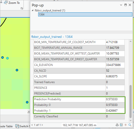 Probability attributes reported in the pop-up