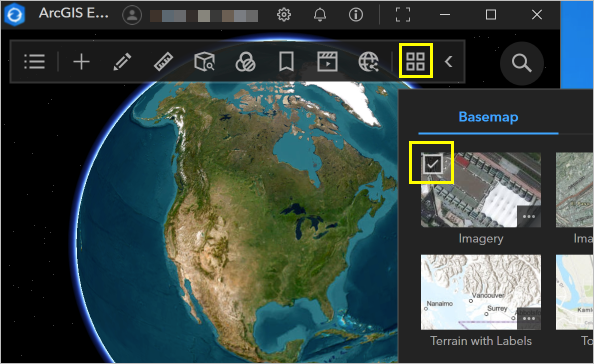 Basemap and Terrain button