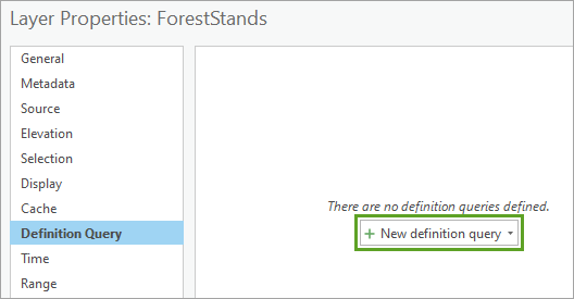 New definition query button on the Layer Properties window