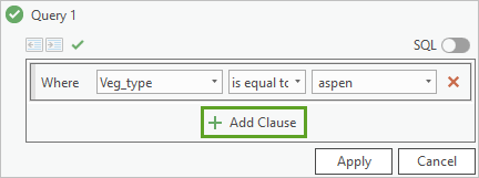 Add Clause button on Definition Query 1