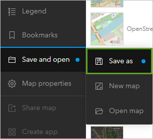 Save as on the Save and open menu