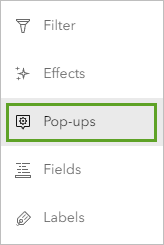 Pop-ups in the Settings toolbar