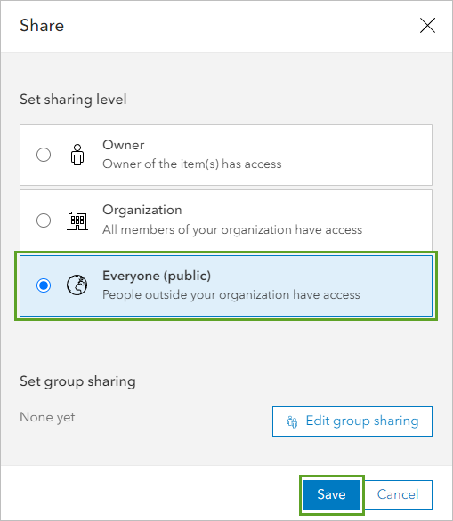 Share window set to share with Everyone (public)