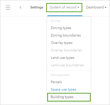 Building Types in the Types menu