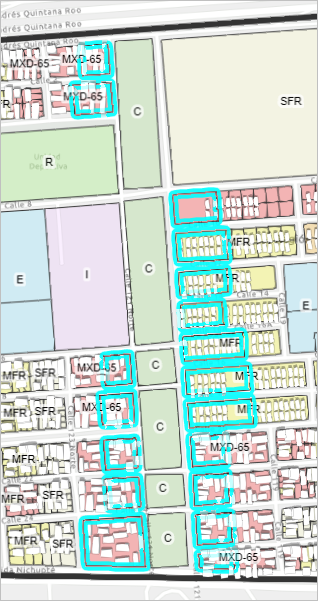 Selected parcels next to the park