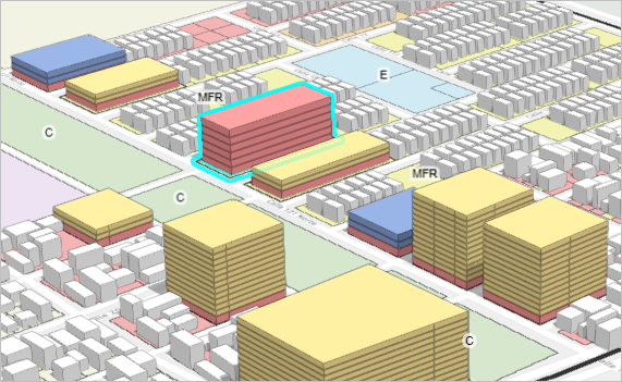 3D building form in selected parcel