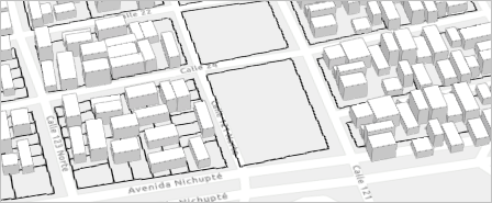 Zoning polygons shown with 3D buildings on the map