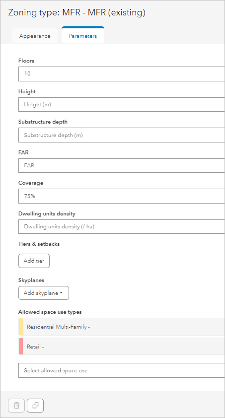 Maximum Coverage set to 75% and Maximum Number Floors set to 10