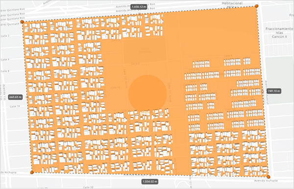 Plan boundary drawn around parcel and 3D building data