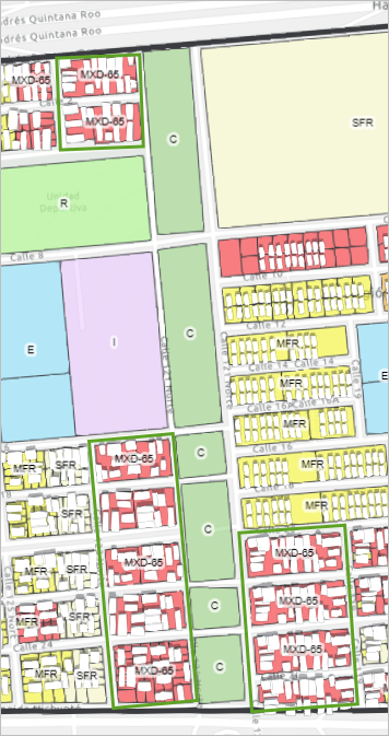 MXD-65 polygons selected next to the park