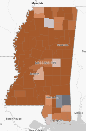 Map centered on Mississippi