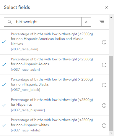 Selected fields for low birth weight by race and ethnicity