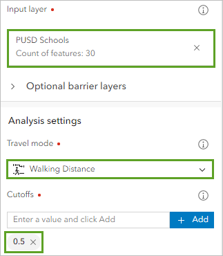 Measure parameters for the Generate Travel Areas tool