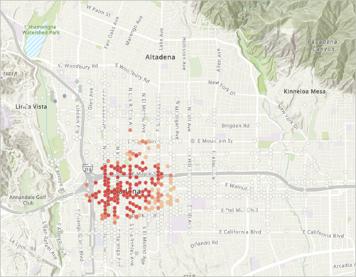 Hot spots layer on map