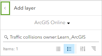 Back button in Add layer pane