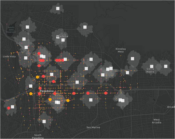 Walking distances from schools on the map