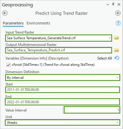 Predict Using Trend Raster tool parameters