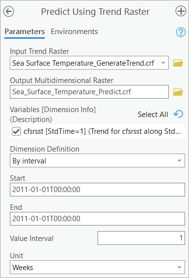 Predict Using Trend Raster tool parameters