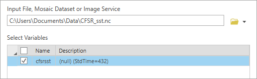 Select Variables parameter with cfsrsst variable selected