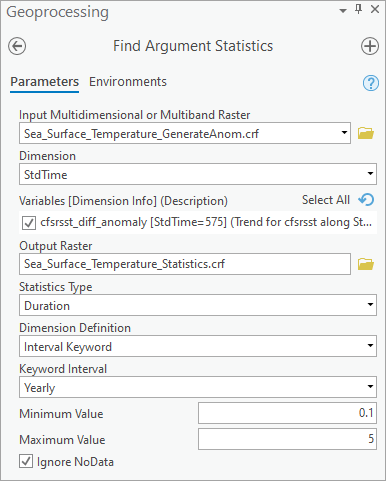 Find Argument Statistics tool parameters