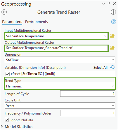 Generate Trend Raster tool parameters