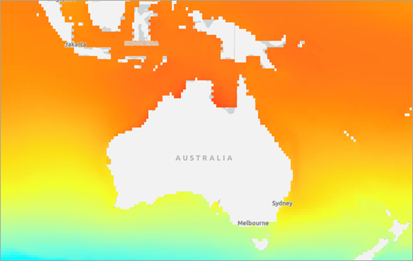 Predicted sea surface temperature layer on the map