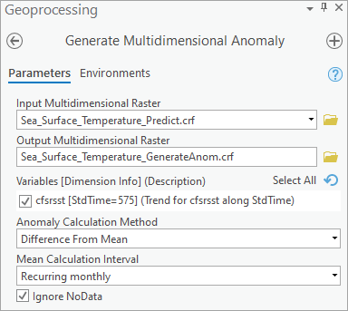 Generate Multidimensional Anomaly tool parameters