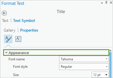 Text Symbol tab