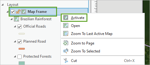 Activate map frame.