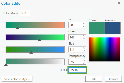 Change the HEX # property to a shade of green.