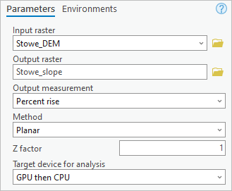 Parameters for the Slope tool