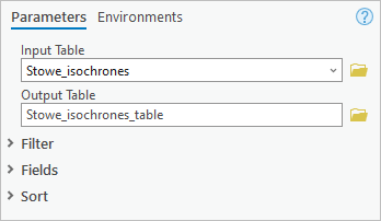 Parameters for the Table to Table tool