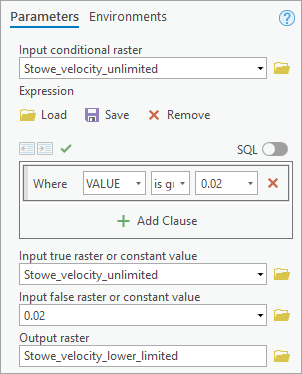 Parameters for the Con tool for lower limit