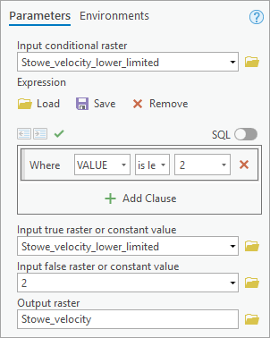 Parameters for the Con tool for upper limit