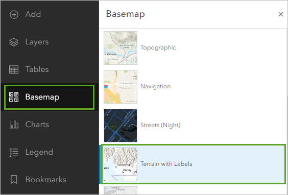 Terrain with Labels basemap