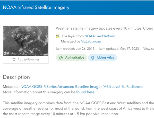 NOAA Infrared Satellite Imagery layer metadata